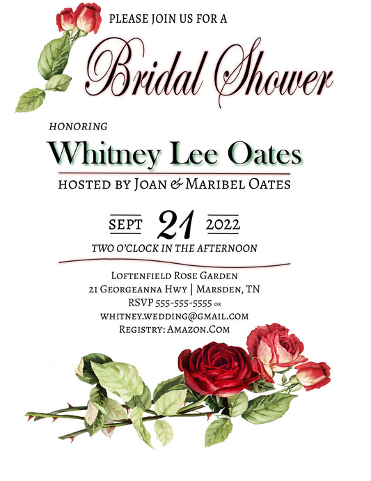 "Rose Wedding Shower" (Pack of 25 Invitation Cards)